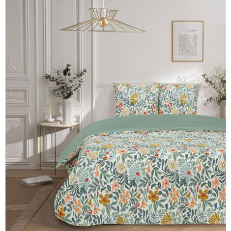 Parure de lit 2 personnes satin de coton 260x240 cm – Imprimé floral multicolore – Lavable en machine à 60°C – Certifié Oeko-Tex® – Future Home