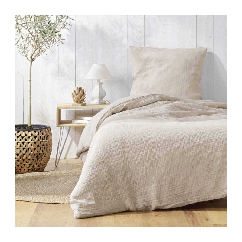 Paris Prix - Parure de Lit 2 Pièces 'Angélia' 140x200cm Sable