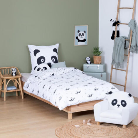 Parure de Lit 2 Pièces "Panda" 140x200cm Blanc & Noir