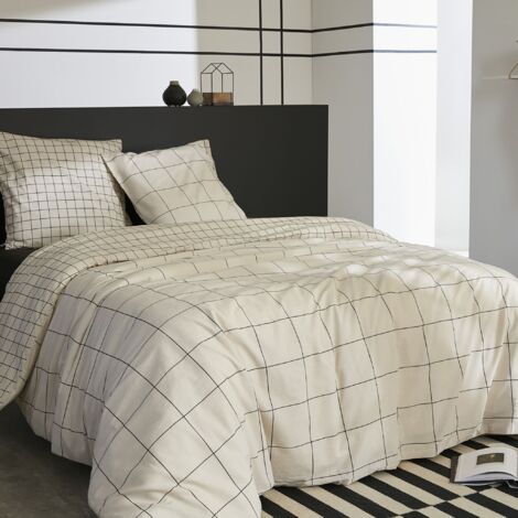 Parure de lit 200x200 coton carreaux Terre de Nuit Carrie