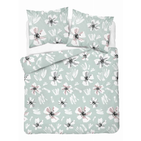 Parure de lit 220x200 Satin Microfibre Fleurs Menthe
