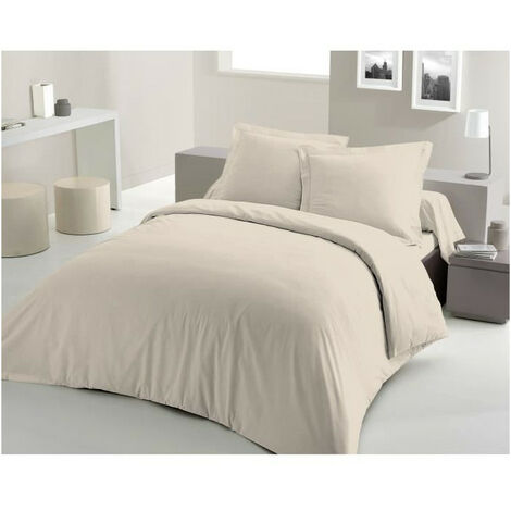 Housse de couette 220x240 cm en 100% coton beige crème – Fermeture boutonnière dissimulée – Lavable en machine à 40° – Lovely Home