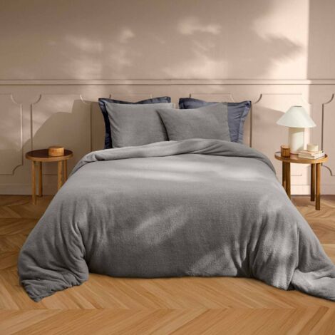 Parure de lit 240 x 220 cm + 2 taies – Bouclette Unie HELENA Anthracite