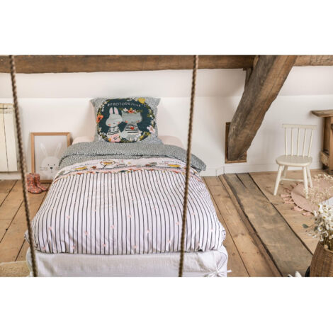 Parure de Lit 240 x 220 cm + 2 Taies d'Oreiller – coton 57 fils Jardinage