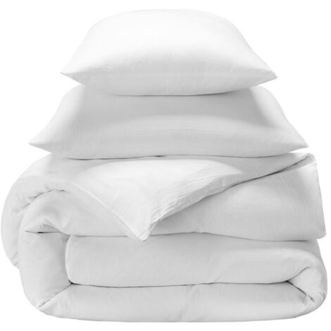 Parure de lit 240 x 220 cm en gaze de coton + 2 taies  - Angelia Blanc