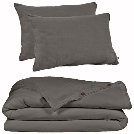 Parure de lit 240 x 260 cm en double gaze de coton gris - PEPA 2