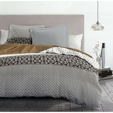Housse De Couette 240x260cm + Taies D'oreiller - Douceur D'Intérieur - Uni Blanc Finition Lin