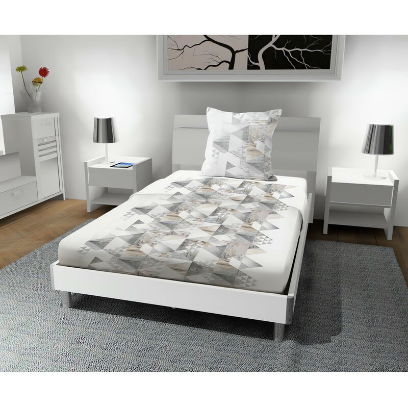 Soleil D Ocre - Parure de draps 180x290 cm en coton 57 fils nordique blanc, par Soleil d'ocre