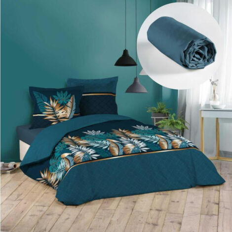 Parure de lit 260x240 cm – Drap housse 160x200 cm – 100% coton – Bonnet 30 cm – Lavable en machine à 30° – Cdaffaires