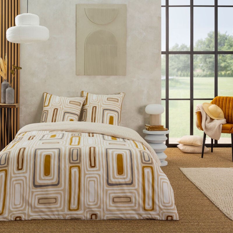 Future Home - Parure de lit 3 pièces Adulte 2 personnes géométrique réversible Set de Housse de couette 240x220cm +2 Taies d'oreiller 63x63 cm avec