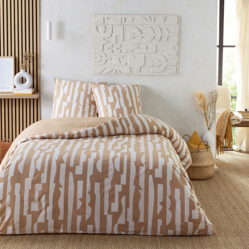 Future Home - Parure de lit 3 pièces Adulte 2 personnes en coton 57 fils imprimé camel Set de Housse de couette 260x240cm +2 Taies d'oreiller 63x63