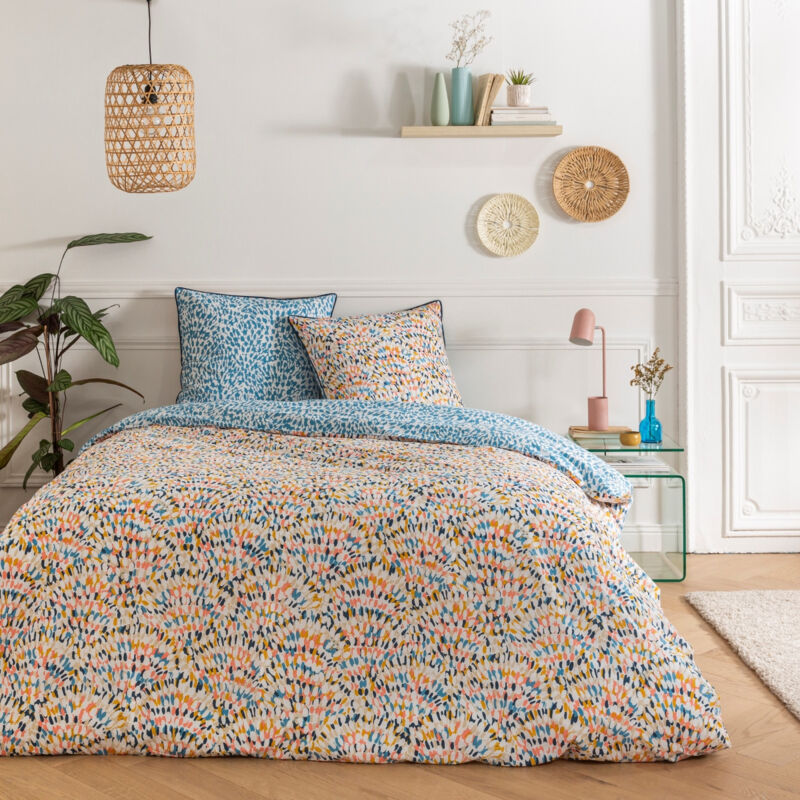 Parure de lit 3 pièces Adulte 2 personnes colorée réversible Set de Housse de couette 240x220cm +2 Taies d'oreiller 63x63 cm avec Fermeture Boutons