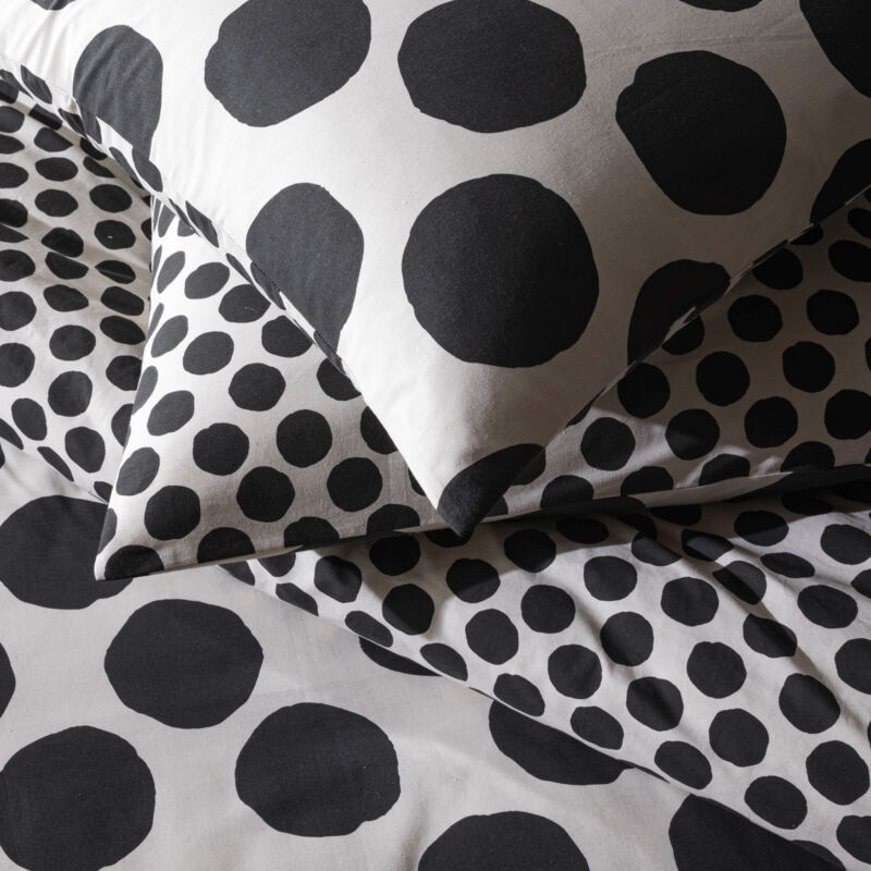 Parure de lit 3 pièces Adulte 2 personnes à pois réversible Set de Housse de couette 240x220cm +2 Taies d'oreiller 63x63 cm avec Fermeture Boutons