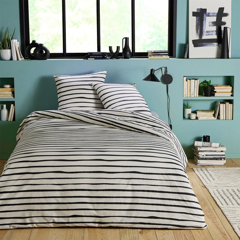 Parure de lit 3 pièces Adulte 2 personnes en polycoton 57 fils Set de Housse de couette 260x240cm +2 Taies d'oreiller 63x63 cm avec Fermeture Boutons