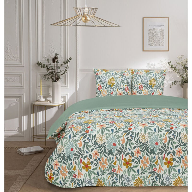 Future Home - Parure de lit 3 pièces Adulte 2 personnes en satin de coton imprimé floral Set de Housse de couette 260x240cm +2 Taies d'oreiller 63x63