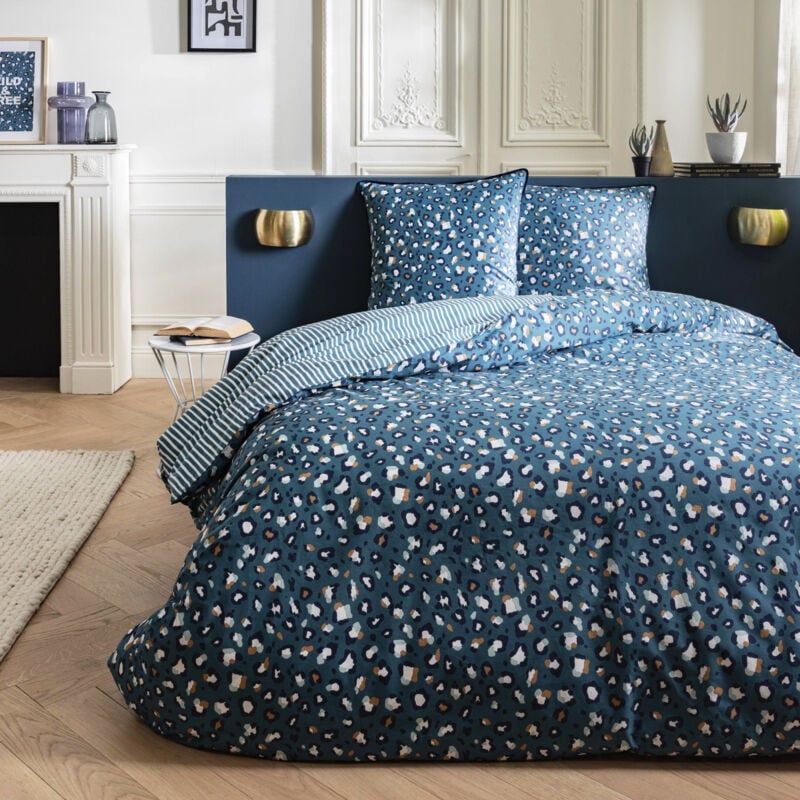 Future Home - Parure de lit 3 pièces Adulte 2 personnes imprimé léopard réversible rayé Set de Housse de couette 240x220cm +2 Taies d'oreiller 63x63