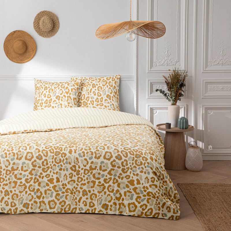 Future Home - Parure de lit 3 pièces Adulte 2 personnes imprimé léopard réversible Set de Housse de couette 240x220cm +2 Taies d'oreiller 63x63 cm