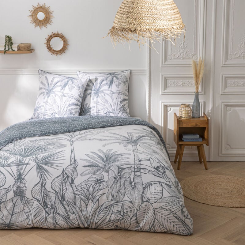 Future Home - Parure de lit 3 pièces Adulte 2 personnes végétal réversible en coton Set de Housse de couette 240x220cm +2 Taies d'oreiller 63x63 cm