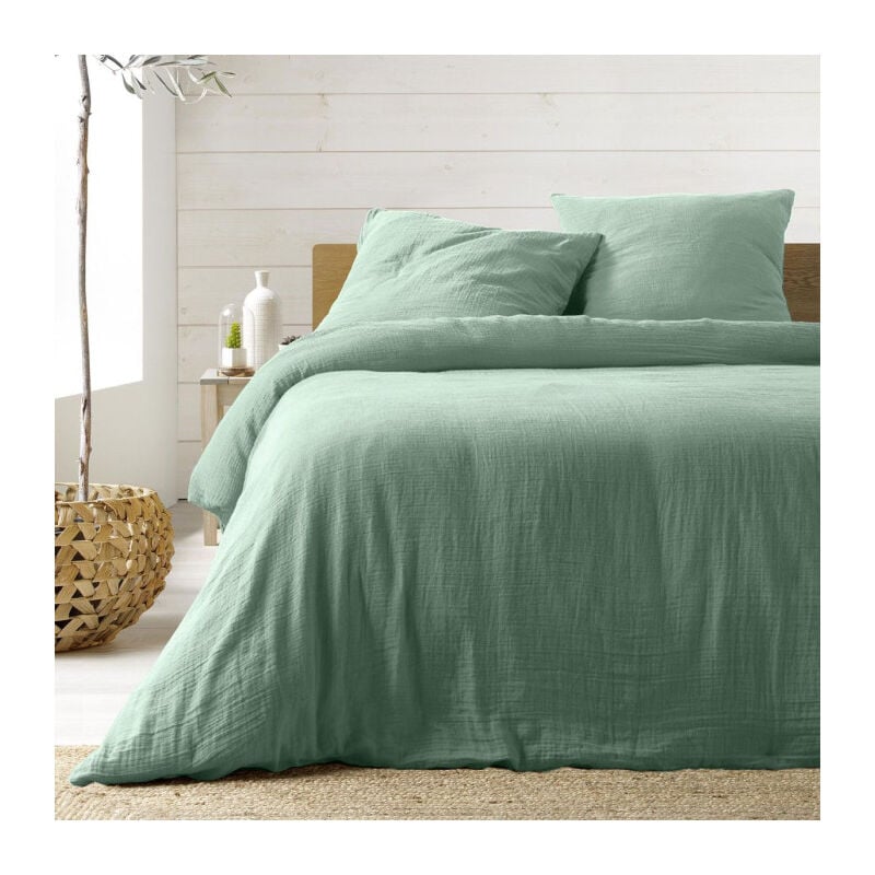 Paris Prix - Parure de Lit 3 Pièces 'Angelia' 260x240cm Sauge