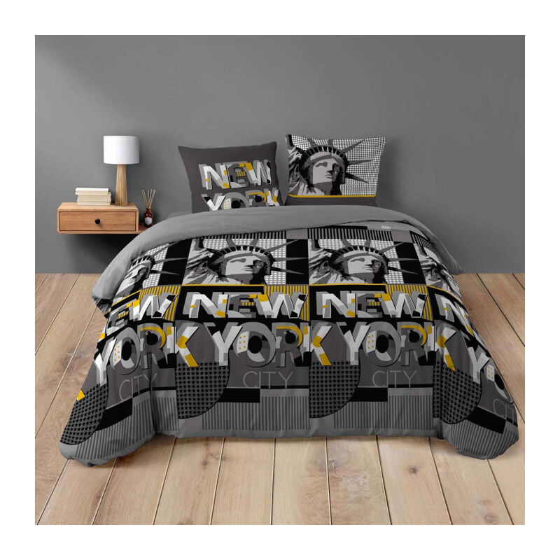Paris Prix - Parure de Lit 3 Pièces 'Big City' 260x240cm Gris