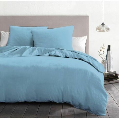 Parure de lit 3 pièces - HOME LINGE PASSION - HP72067 - Microfibre 82 g - 220 x 240 cm - Bleu ciel