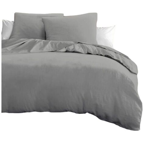 Parure de lit 3 pièces - HOME LINGE PASSION - HP72078 - Microfibre 82 g - 240 x 260 cm - Gris clair