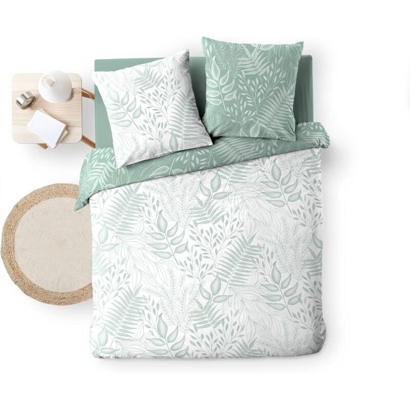 Promo Linge - Parure de Lit 3 Pièces Imprimé 57 Fils - cassia sauge - 260x240cm.