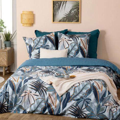 Parure de Lit 3 Pièces "Nikau" 240x220cm Bleu Clair