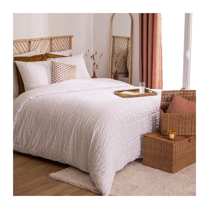 Parure de Lit 3 Pièces 'Seersucker' 240x220cm Blanc