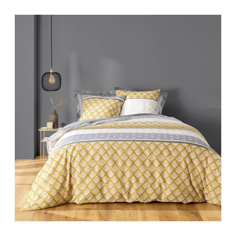 Paris Prix - Parure de Lit 3 Pièces 'Stria' 240x220cm Ocre