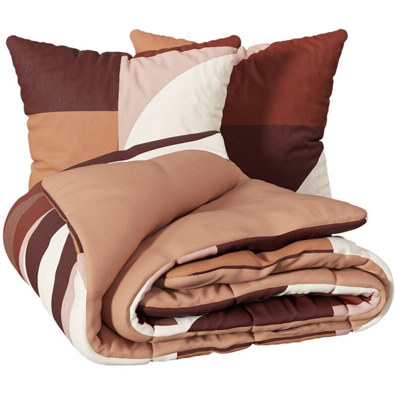 Parure de lit 3 pièces Tatia percale de coton terracotta 260x240cm - Atmosphera créateur d'intérieur