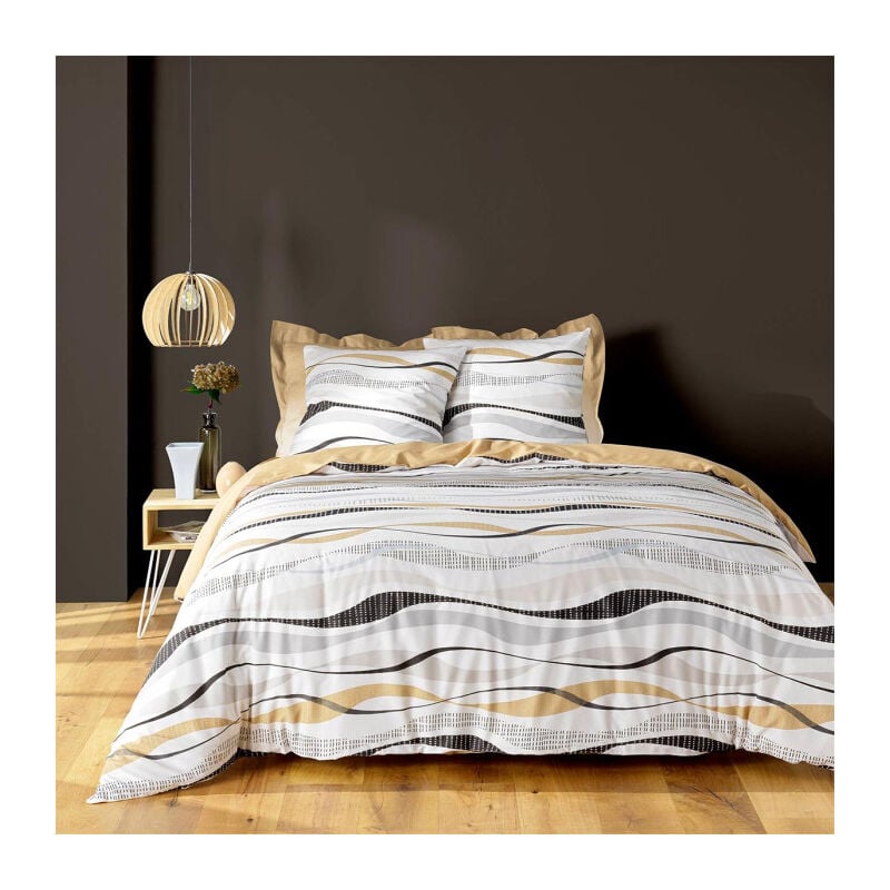 Paris Prix - Parure de Lit 3 Pièces 'Vagueline' 240x220cm Naturel