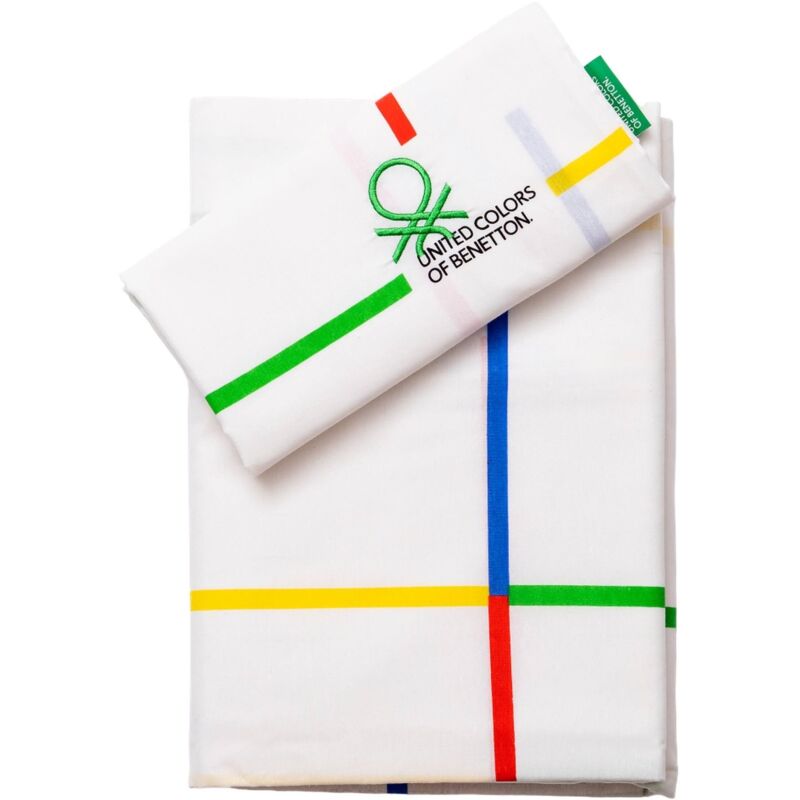 Benetton - parure de lit 3PC (drap housse 140X200+30CM + drap de dessus 240X240CM + taie d'oreiller 45X115CM) rainbow 70% coton + 30% polyester