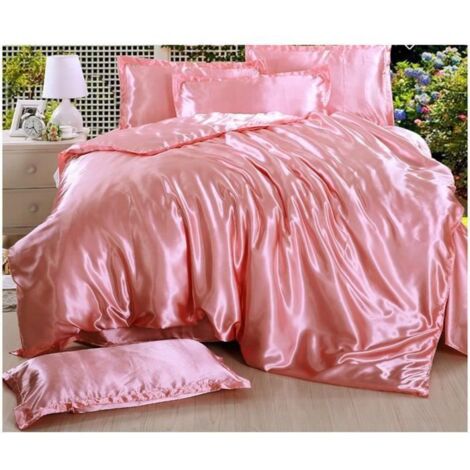 Parure de Lit 4 Pièce Housse de Couette en Soie 220 x240cm Drap de Lit 230x240cm avec 2 Taies d\'Oreiller 48x74cm Luxe Pâle-Pink
