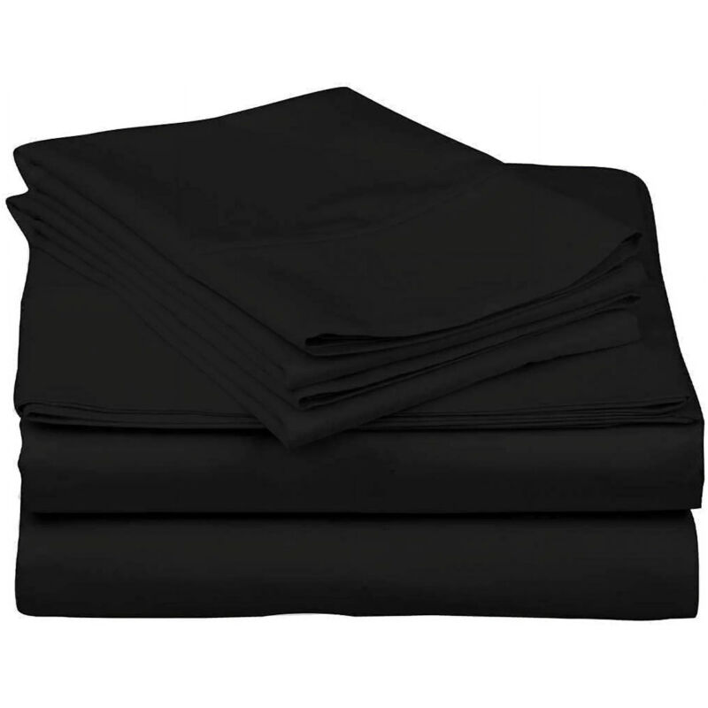 Parure de lit 4 pièces en satin de coton égyptien 800 fils, noir uni, taille King, qualité hôtelière haut de gamme, convient aux matelas jusqu'à 45
