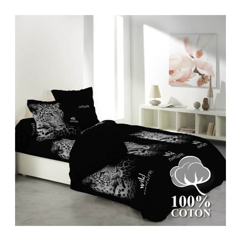 Paris Prix - Parure de Lit 6 Pièces 'New Wild Nature' 240x220cm Noir