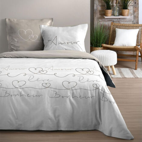 Parure de lit Amourette blanche et beige 220 x 240 cm