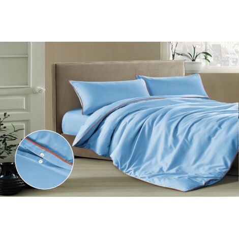 Parure de lit basique 220x200 bleu avec passepoil orange