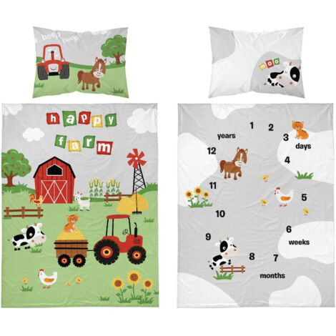 Parure de lit bébé 100x135 Tracteur Ferme COTON