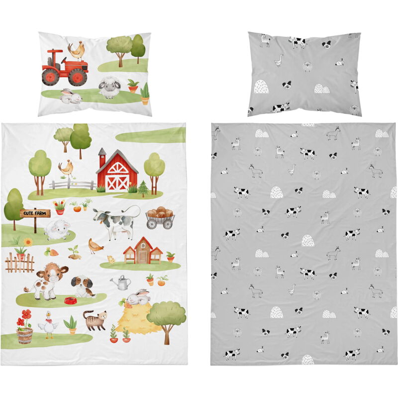 Parure de lit bébé 90x120 Tracteur Ferme COTON