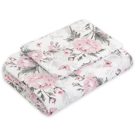 Parure de lit bébé avec garnissage, 2 pièces, 75x100cm NOUVEAU-NÉ - Pivoines romantiques