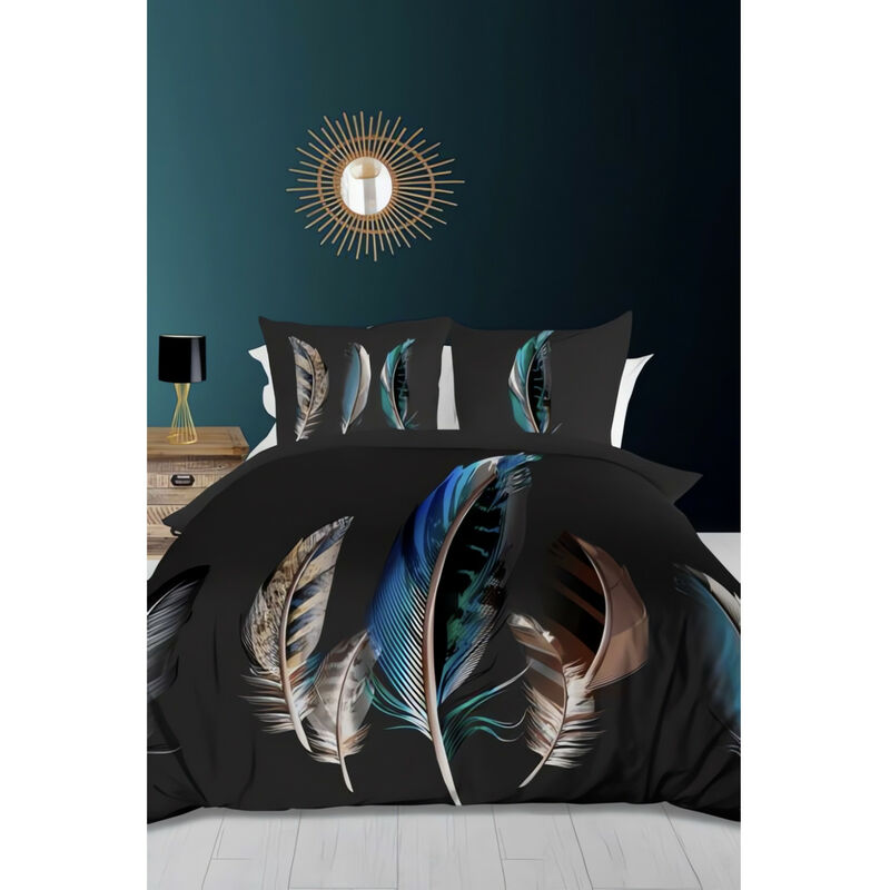 Parure housse de couette dessin placé 240X220 cm caresse, 100% coton 57 fils/cm2