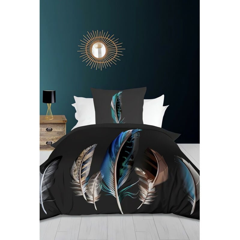 Parure housse de couette dessin placé 140X200 cm caresse, 100% coton 57 fils/cm2