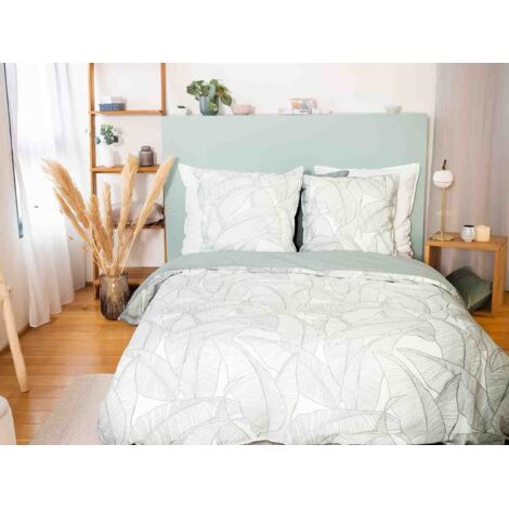 Parure de lit - CÔTE DECO - Pampelune - Coton Lin lavé - Vert - 240x220 cm - Jungle