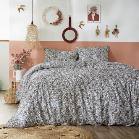 Parure de lit coton imprimé floral Bleu 200x200
