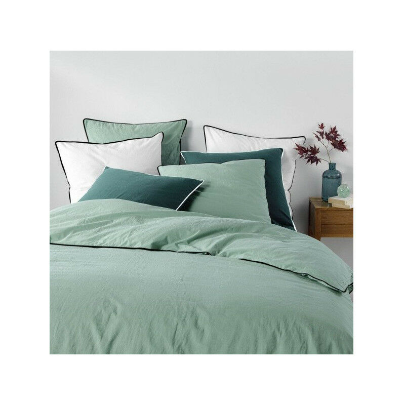 Douceur D'intérieur - parure 3 p. 240 x 220 cm coton lave uni 57 fils linette sauge - 220x240cm - Vert sauge