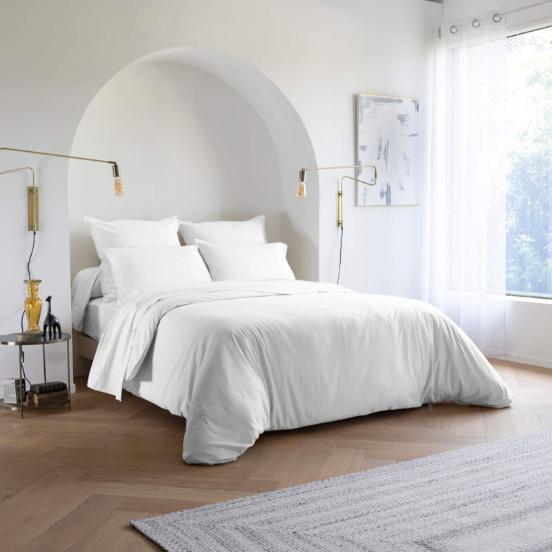 Someo - Parure de lit coton lavé Blanc 140x200 - celeste