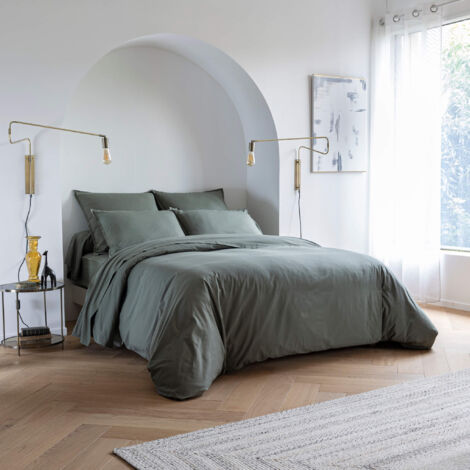Parure de lit coton lavé - SOMEO Kaki 240x220 - CELESTE