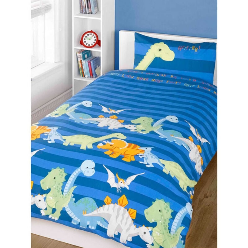 Rapport Home - Parure de lit Dinosaures fond bleu 135 cm x 200 cm