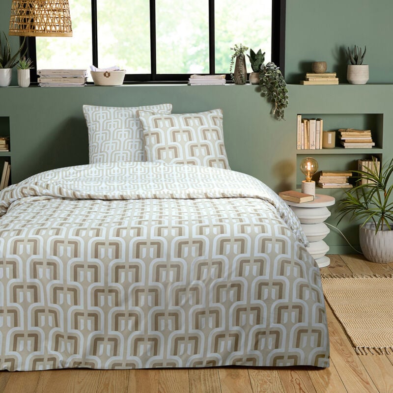 Parure de lit double rétro en microfibre lavée Set de Housse de couette 260x240cm +2 Taies d'oreiller 63x63 cm avec Fermeture Boutons